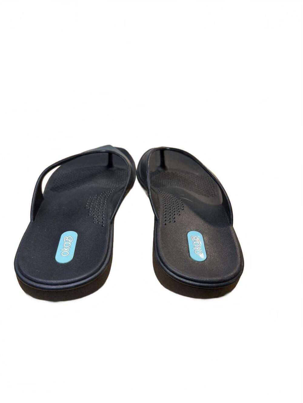 Okabashi Maui Flip Flops Sandals Size L Black USA Thongs Travel Beech Resort - Picture 2 of 5
